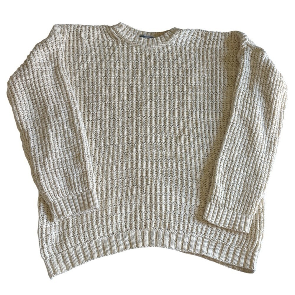 90s Vintage Lambert Cream Chunky Oversized Cotton Sweater Made in USA L Coastal - Picture 2 of 7